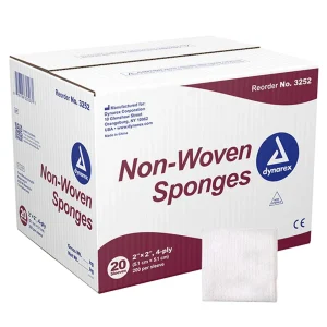 Case of 2,000 Dynarex 2x2 Inch Non Woven Sponge Pads
